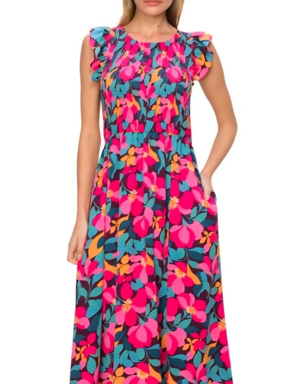 Floral Maxi Dress in Pink & Teal - Picture 4 of 5